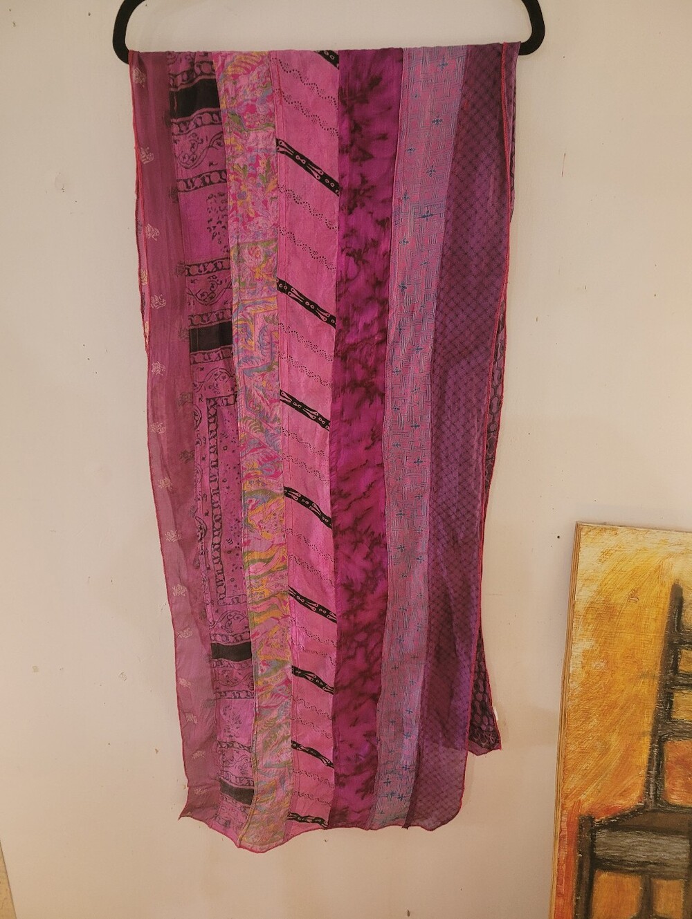 Sari Silk Striped Pink Patchwork Satin Scarf